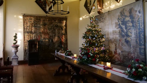 Christmas decorations including a tree at Packwood, Warwickshirte